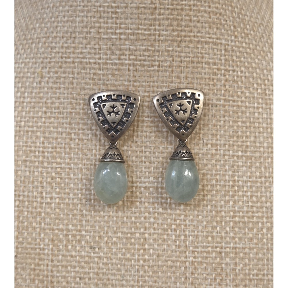 Retired Carolyn Pollack Relios Sterling Silver Milky Aquamarine Dangle Earrings